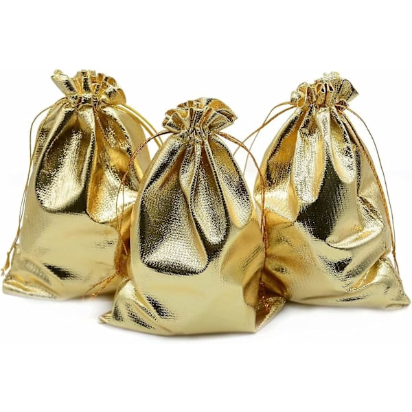 Pakke med 100 3,54\"x4,72\" Heavy Duty Gold Drawstring Organza Smykkeposer