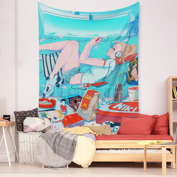 Wekity Anime Gobeläng Estetisk Konst Hembakgrund Tyg Dekor Present Boho Gobeläng för Vardagsrum Sovrumsdekor (614-24, 59 X 79 tum )