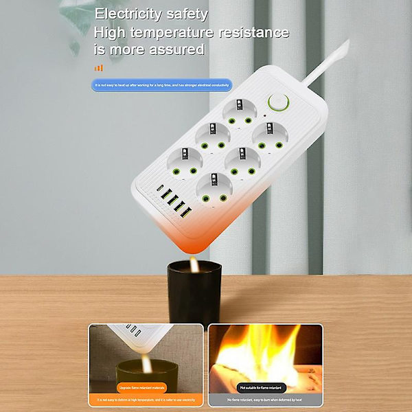 Europæisk standard dedikeret hul USB-stik 2 meter, 6 huller, 4usb+type-c