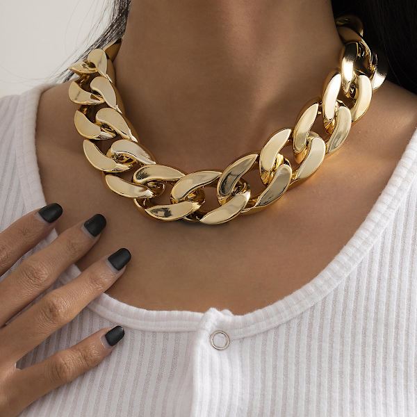 Dww-Sæt med 4 overdrevne store kædehalskæder til kvinder Statement Hip Hop snoede chunky tykke choker gotiske smykker