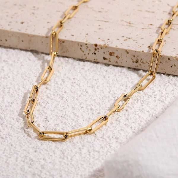 Enkel rustfri stål anløbsfri forgyldt oval kæde halskæde til kvinder, multifunktionel choker halskæde, moderigtig gave (42 cm, DYN030B)