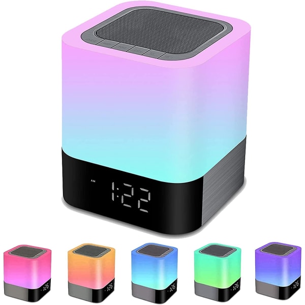 Väckarklocka Bluetooth högtalare, nattljus Bluetooth högtalare Dimbar Rgb-färgskiftande LED trådlös högtalare