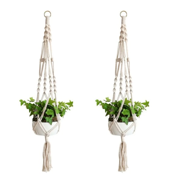 2pcs Macrame Hanging Basket, Cotton Rope Hanging Basket Flower Pot Plant Holder Hanger, for Wall Decoration