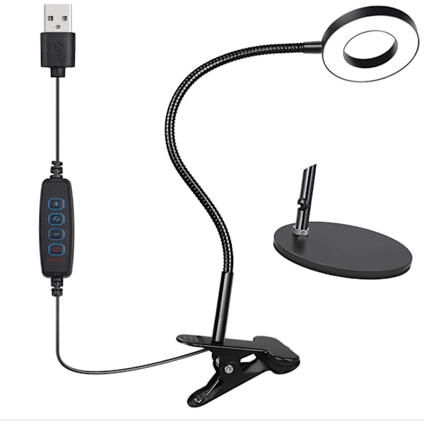 Led-kiinnitysklipsilamppu, joustava kiinnitysklipsilamppu, pöytävalaisin 3 tilaa ja 10 himmennystasoa
