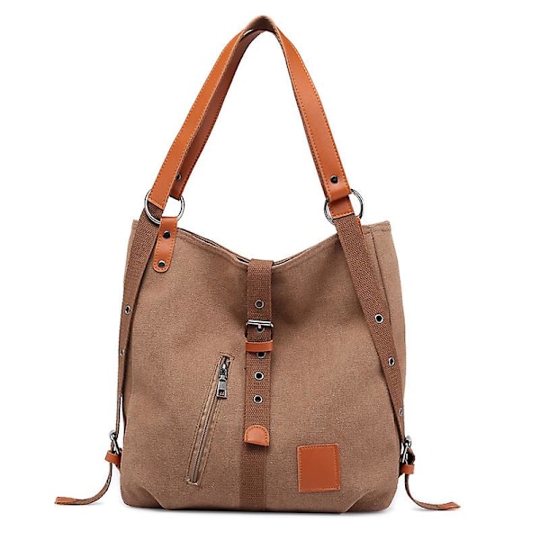 Canvas Backpack Shoulder Bag with Extra Large Capacity Muti-pockets Adjustable Shoulder Straps（Dark Brown）