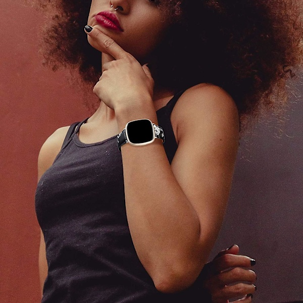 Kompatibel med Fitbit Versa 3 och Fitbit Sense Armband för Kvinnor Män, Toppskiktsläderband Smalt Rembyte Mönster Armband för Sense & Versa