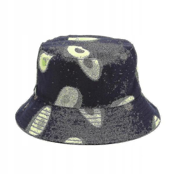 Avocado dubbelsidig fiskarhatt för män och kvinnor Canvas Basin Hat Fruit Pattern Hat（Marinblå）
