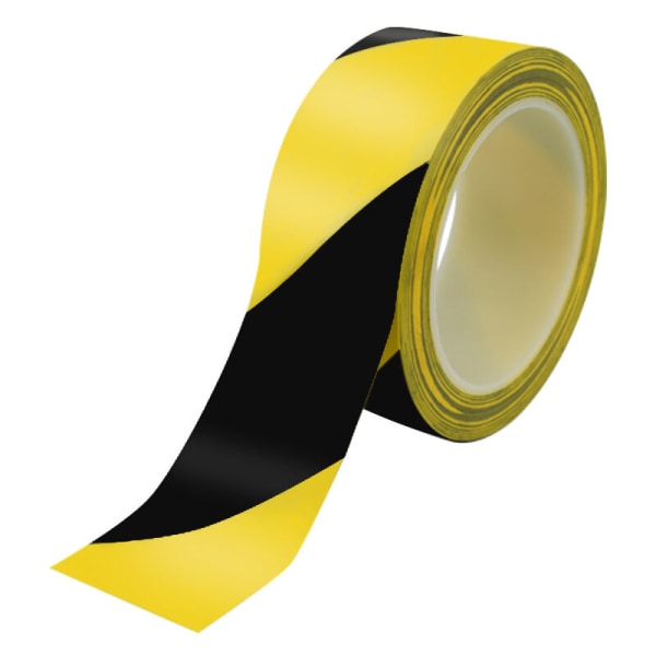 Itsekiinnittyvä merkinantoteippi - 100 mm x 30 m per rulla - Lattiamerkintä/turvallisuus - Mustat/keltaiset raidat,