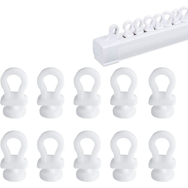 100 kpl verhokoukkuja kiskoille, 10 mm verholiukukoukut, valkoiset muoviverhorullat lahja