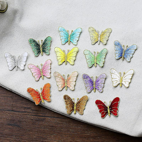 Dww-14 stycken fjärilar broderade strykjärnslappar 3,8x3cm, broderade klistermärken strykjärnslappar sy-på Ecusson klistermärken för kläder, ryggsäckar,