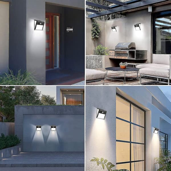 2-pak solcellelamper, 3 arbeidsmoduser, trådløs solcellevegglampe for hage, gjerde, terrasse (144 lys)