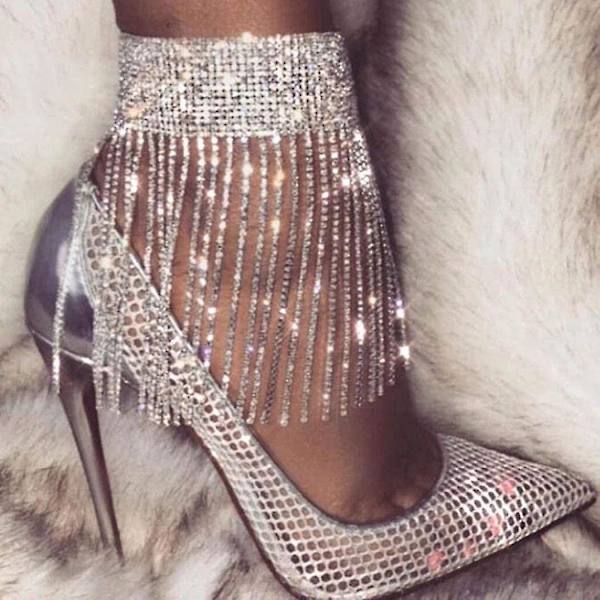 Rhinestone-nilkkaketjut Kristallihapsu nilkkakoru 2kpl Glitter Tennis Jalkaketju Häät Korut Tarvikkeet Naisille Ja Tytöille