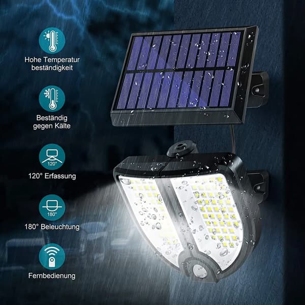 Solcellelamper for utendørs, 3 moduser 90 LED solcellelys utendørs med bevegelsessensor, IP65 vanntett solcellelys for hage