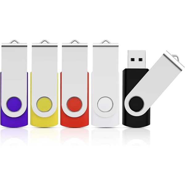 5 st 8GB USB -minne, 5 st USB 2.0-stick roterande minnessticka, 8GB-pennenhet, cover tumminne (5 blandade färger: svart, vit, röd, yell