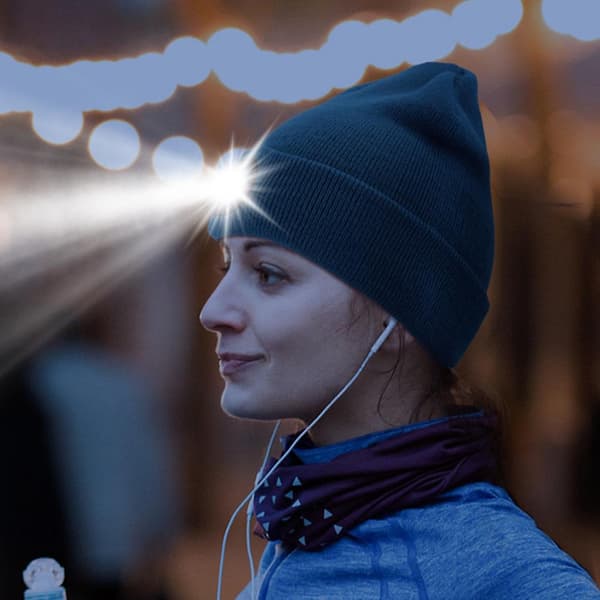 Vinter Unisex LED Strikket Hue Tyk Kuldesikker Blød Kasket Til Løb Cykling (Sort)