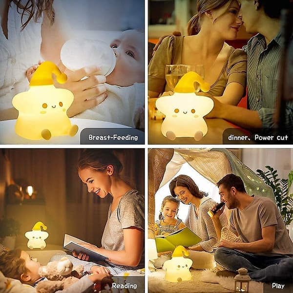 Stjernelys nattlys, LED nattlys babyrom, USB silikonbrikke statisk lys