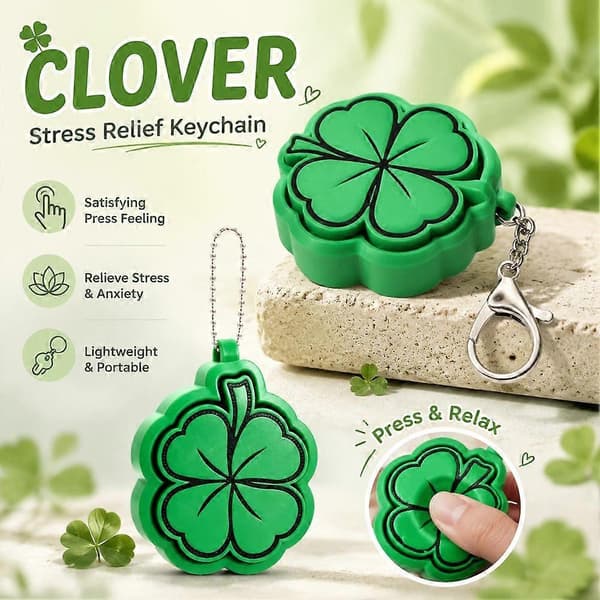 3D-printet firkløver - Trykknap, nøglering, 6,1 cm keychain