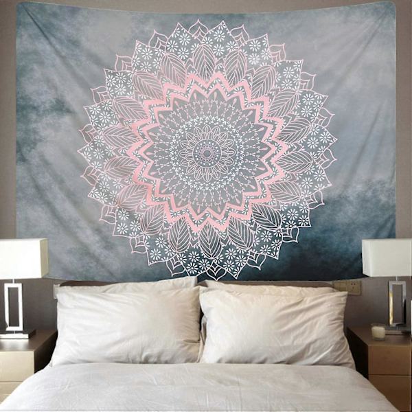 Mandala Väggbonad Grå Rosa Blommig Tapisserier Hippie Bohemisk Blomma Väggbonad för Sovrum Vardagsrum Sovsal (150 x 150 cm)