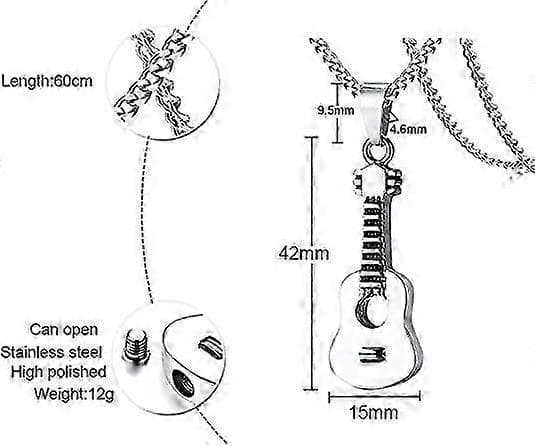 con Rostfritt Stål Gitarr Kremeringshänge Askhållare Minnesurna Halsband + Kedja