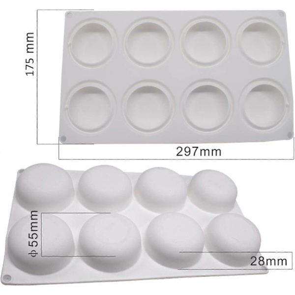 Silikonform för Bakning 8 Hål 3D Sten Rund Form Silikon Mousse Cake Pop Form, Icke-Klibbig Godis Choklad Gelé Bakform, Bakverk Ost