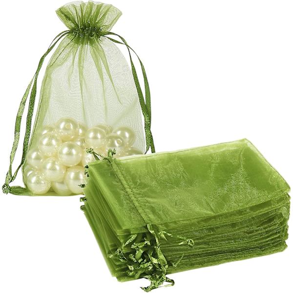 100 stk. Organza-poser med snøre i olivengrøn, 4 x 6 tommer sliknetposer
