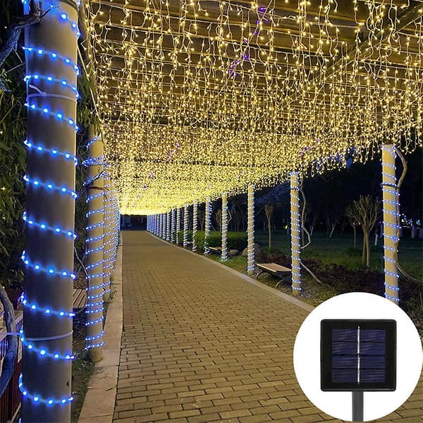 2 sæt med 100 LED solcellelyskæder 39,3ft 8 tilstande solcellelyskæder til havehegn terrasse (farverig)