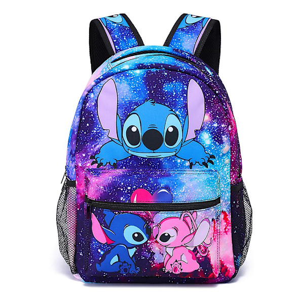 Söt Lilo & Stitch tryckt primär och sekundär ryggsäck för skolbarn pojkar flickor ryggsäck（A）