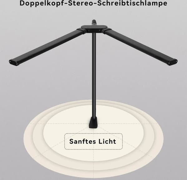 Dobbelthodet LED-skrivebordslampe, trinnløs dimbar, USB-bordlampe