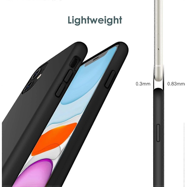 Silikonfodral för iPhone 11 (2019) 6,1 tum, Silkeslen Yta Helkroppsskyddande Fodral, Stötsäkert Omslag med Mikrofiberfoder (Svart)