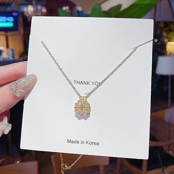 Damhalsband Kedja Choker Hänge Smycken Flickor Present Äkta Guldplätering Mikro Inlagd Zirkon Kärlek Fyra Blad (Silver)