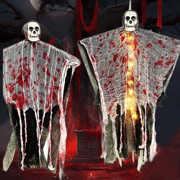 2 Halloween Kraniepynt - Lysende Kranier - Udendørs Hængende Pynt - Spøgelseshus