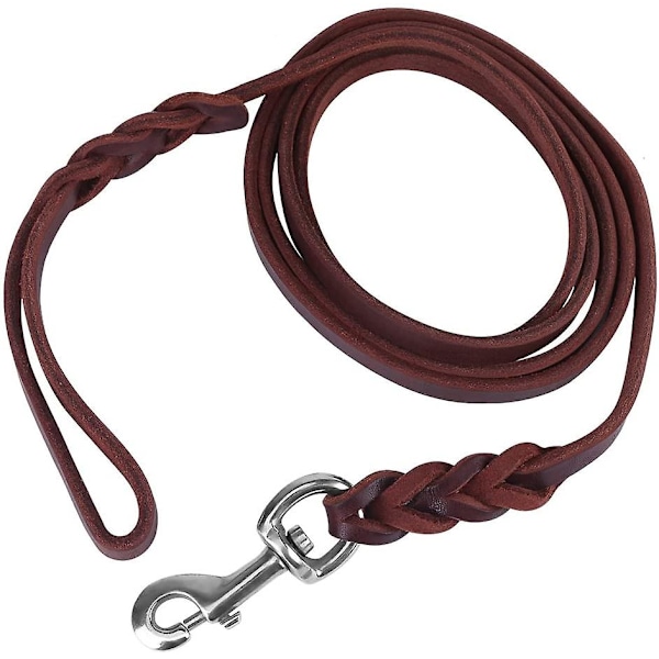 Leather Dog Lead Braided Brown Leather Pet Leash Dog Training Lead Rope Pet Walking Leads For Medium Large Dogs (3.94ft)