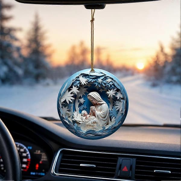 Julepynt til bilen - Akryl julekrybbe-ophæng til julevelsignelser Style1
