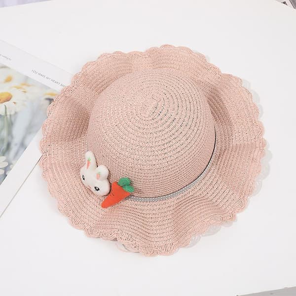 Dww-Kaninhatt Solveske Solskjerm Jente Halm Barn Barn Halm + Anime Strandhatt for Barn