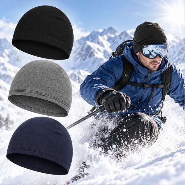 Fleece-mössa 3D ergonomisk kupol varm vinterfoder med flatlocksömmar för hjälm Black