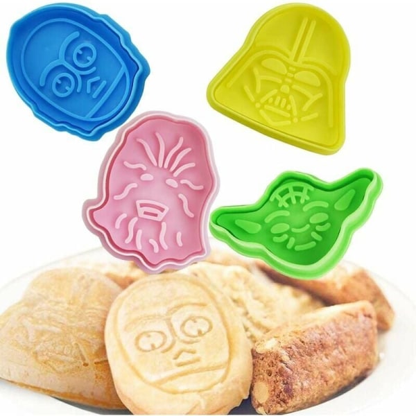 4 stykker Take Away Star Wars-mønter Take Away Cookies Muticolor Plastic Form Cookie Form Cookie Form (tilfældig farve)