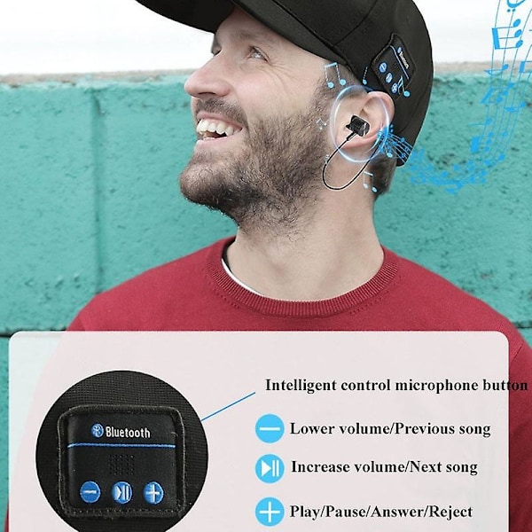 Kablet Bluetooth-headset, baseballkasket-øretelefon, musikhovedtelefon-kasket, vandtæt, støjreduktion, ægte trådløs, lav latenstid, natløbe-hovedtelefoner, cyk