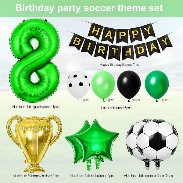 Fotbollsballong 8 år - Folieballonger för pojkars födelsedagsfest