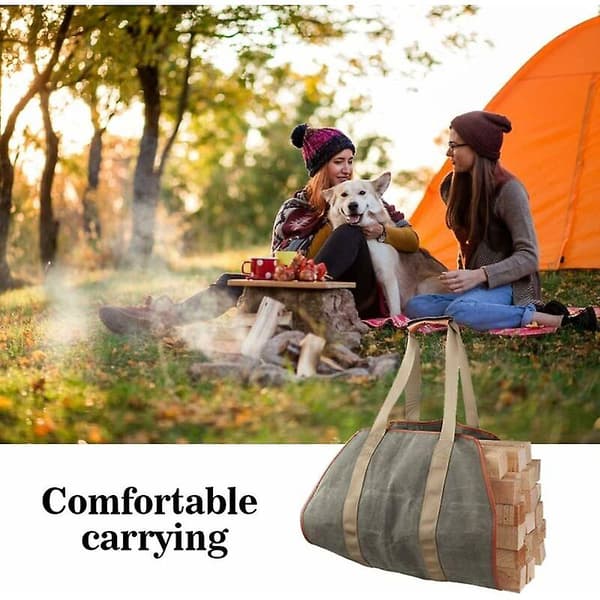Canvas vedkorg, extra stor och hållbar, perfekt för eldstäder, braskaminer, stockar, camping, landskapsarkitektur