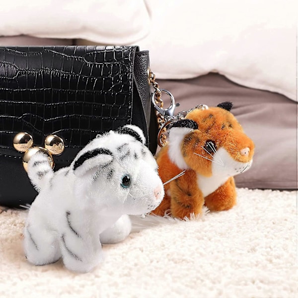2 st Plush Nyckelring Fylld Djur Tiger Leksak Mjuk Djur Charm Nyckelring Söt Nyckelring för Barn Väska Handväska Ryggsäck