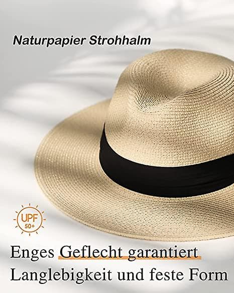Dww-Panama Unisex Halmhat 58-60cm Bredskygget Solhat til Mænd og Kvinder Justerbar Halmhat