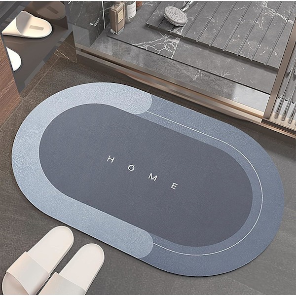 Bademåtte, skridsikker vandabsorberende køkkenmåtte, badeværelse og soveværelse tæppe, blød mikrofiber brusebadsmåtte, hurtig tørring, maskinvaskbar (mørkeblå oval, 40 x