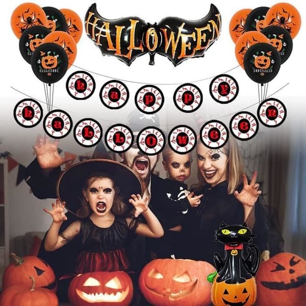 Halloween festpynt, Halloween festdekorationssæt, Halloween balloner, Glad Halloween pynt