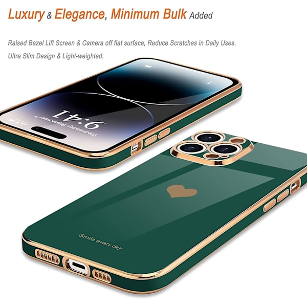 Mobilfodral för iPhone 14 Pro Max för kvinnor flickor söt kärlek hjärta lyxig mjuk bling baksida upphöjd full kamera skydd stötfångare silikon stötsäker telefon