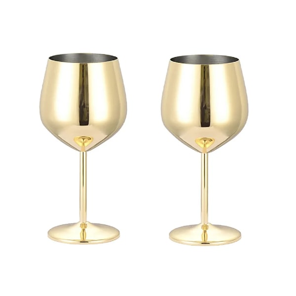 Stainless Steel Red Wine Glasses, Goblets, Wine Champagne Glasses, 500ml Cocktail Glasses (Set of 2), Gold