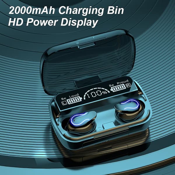 Trådlöst headset stereo Bluetooth headset touch control sport headset vattentät öronpropp med mikrofon power bank(svart)