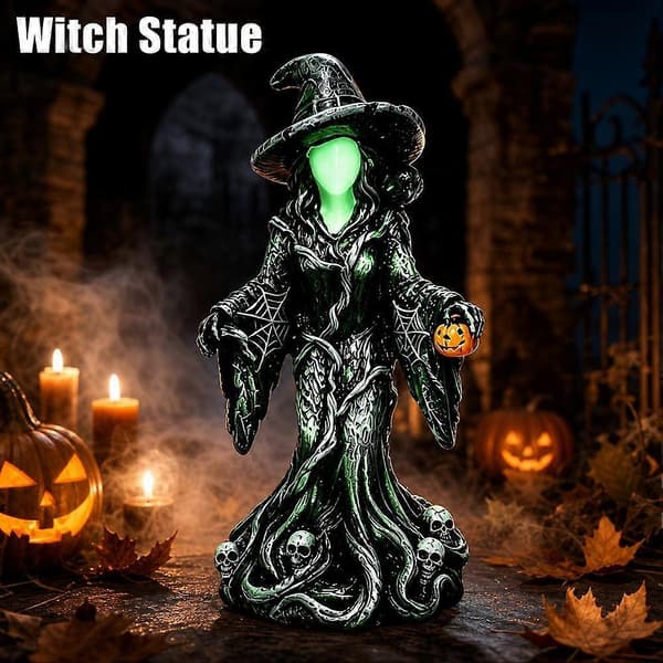 Lysende Heks Resin Figur Halloween Dekoration 18,5 cm Kompakt Stabil Blød
