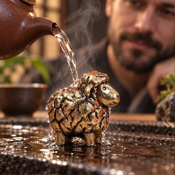 Miniature messingfår-figur Zen te-kæledyr skrivebordsmaskot med massiv støbning