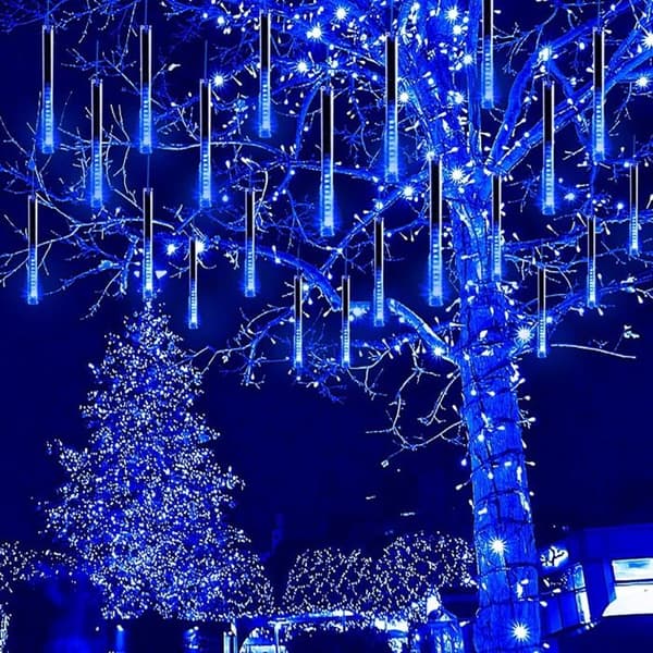 Vanntette LED-julelys, 10 rør, meteorsky-effekt, utendørsdekorasjon, Halloween, juletre, blå