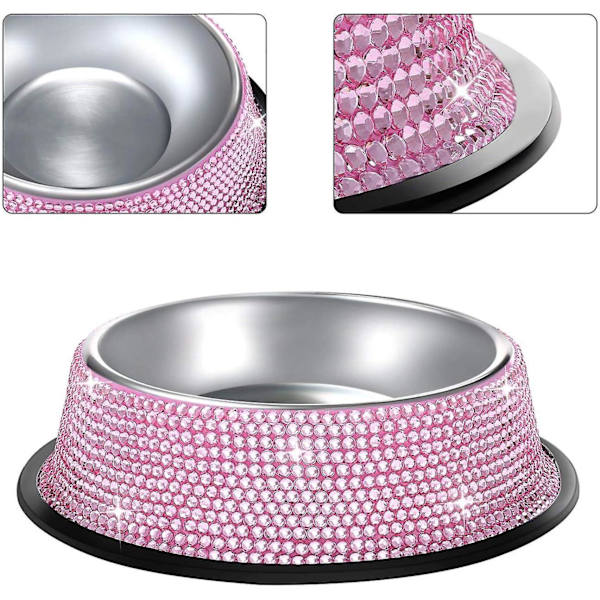 Skinnende Rhinestone Rustfrit Stål Kæledyrsskål Hunde- og Kattefoder, 640 ml - Pink